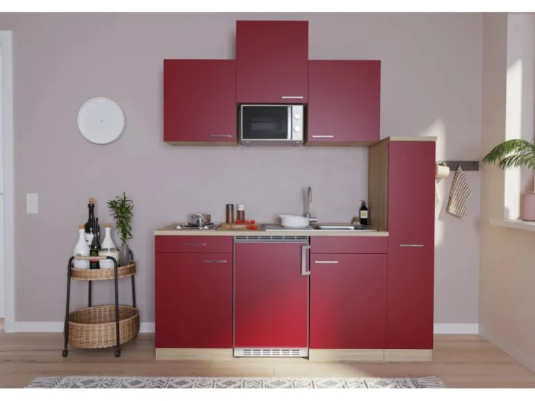Respekta Küchenzeile KB180ESRMI 180 cm Rot-Eiche Sägeräu Nachbildung