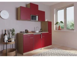 Respekta Küchenzeile KB180ESRMI 180 cm Rot-Eiche Sägeräu Nachbildung