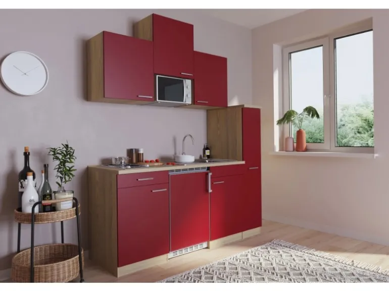 Respekta Küchenzeile KB180ESRMI 180 cm Rot-Eiche Sägeräu Nachbildung