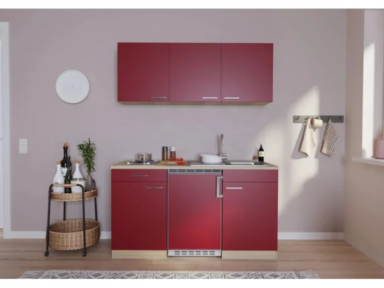 Respekta Küchenzeile KB150ESR 150 cm Rot-Eiche Sägerau