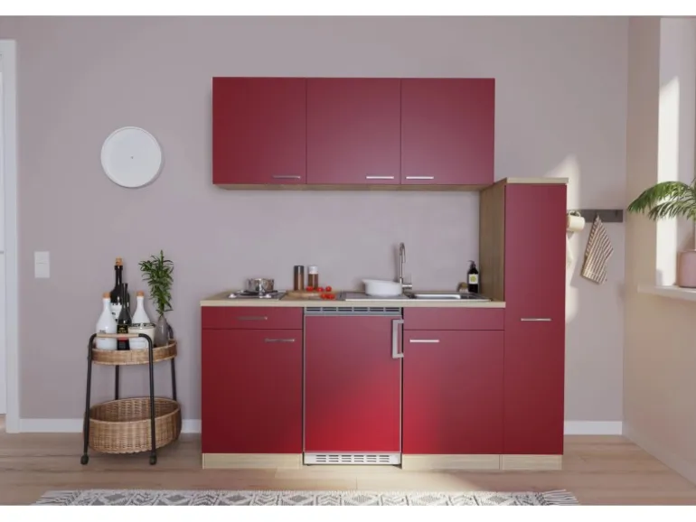 Respekta Küchenzeile KB180ESR 180 cm Rot-Eiche Sonoma Sägerau Nachbildung