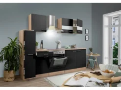 Respekta Küchenzeile KB240ESSC 240 cm Schwarz-Eiche