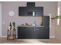 Respekta Küchenzeile KB180ESSMIC 180 cm Schwarz-Eiche Sägeräu Nachbildung