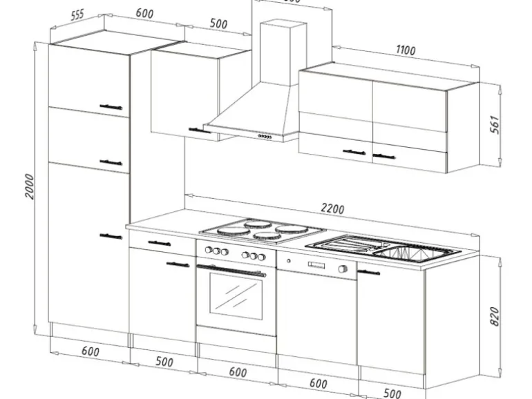 Respekta Küchenzeile KB280ESSCGKE 280 cm Schwarz-Eiche Sägerau Nachbildung