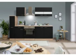 Respekta Küchenzeile KB240ESS 240 cm Schwarz-Eiche