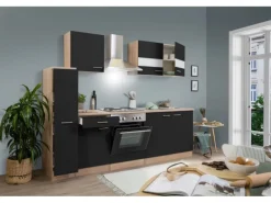 Respekta Küchenzeile KB240ESS 240 cm Schwarz-Eiche