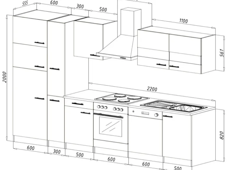 Respekta Küchenzeile KB310ESSCGKE 310 cm Schwarz-Eiche Sägerau Nachbildung