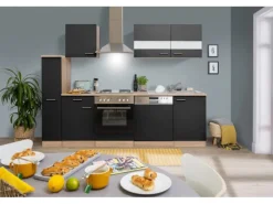 Respekta Küchenzeile KB250ESS 250 cm Schwarz-Eiche