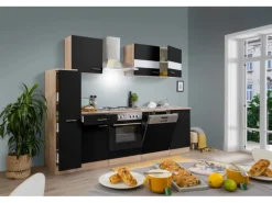 Respekta Küchenzeile KB250ESS 250 cm Schwarz-Eiche