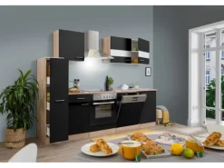 Respekta Küchenzeile KB250ESSC 250 cm Schwarz-Eiche Glänzend