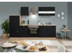 Respekta Küchenzeile KB270ESSC 270 cm Schwarz-Eiche Sägerau Nachbildung