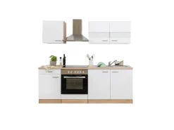 Respekta Küchenzeile KB210ESWC 210 cm Weiß-Eiche Sägerau Nachbildung