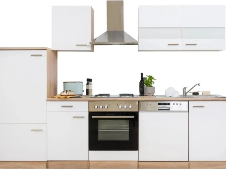 Respekta Küchenzeile KB280ESW 280 cm Weiß-Eiche Sägerau Nachbildung