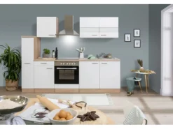 Respekta Küchenzeile KB240ESWC 240 cm Weiß-Eiche Glänzend