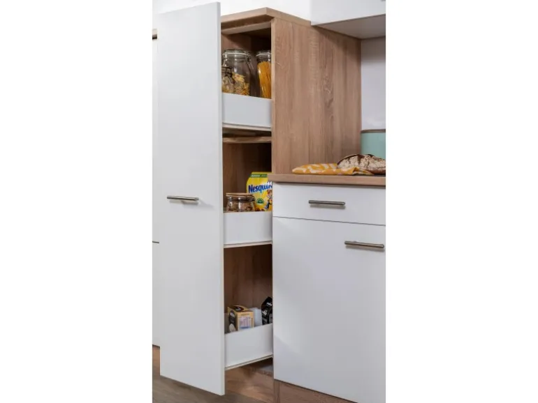 Respekta Küchenzeile KB240ESWC 240 cm Weiß-Eiche Glänzend