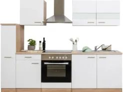 Respekta Küchenzeile KB240ESWC 240 cm Weiß-Eiche Glänzend