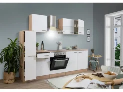 Respekta Küchenzeile KB240ESWC 240 cm Weiß-Eiche Glänzend
