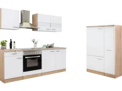 Respekta Küchenzeile KB300ESWC 300 cm Weiß-Eiche Sägerau Nachbildung