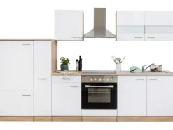 Respekta Küchenzeile KB300ESWC 300 cm Weiß-Eiche Sägerau Nachbildung