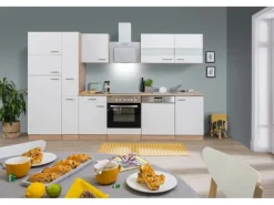Respekta Küchenzeile KB310ESWCGKE 310 cm Weiß-Eiche Sägerau Nachbildung