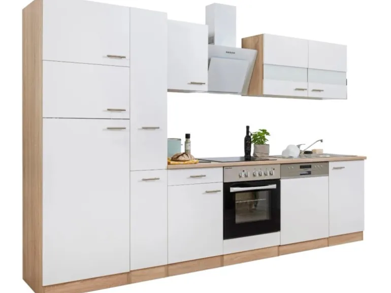 Respekta Küchenzeile KB310ESWCGKE 310 cm Weiß-Eiche Sägerau Nachbildung
