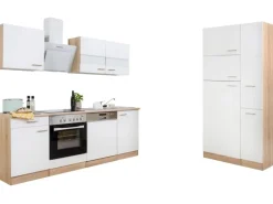 Respekta Küchenzeile KB310ESWCGKE 310 cm Weiß-Eiche Sägerau Nachbildung