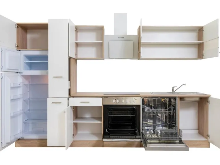 Respekta Küchenzeile KB310ESWCGKE 310 cm Weiß-Eiche Sägerau Nachbildung