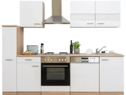 Respekta Küchenzeile KB250ESW 250 cm Weiß-Eiche