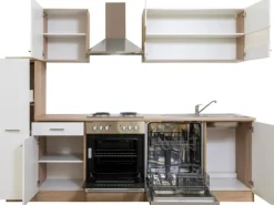 Respekta Küchenzeile KB250ESW 250 cm Weiß-Eiche