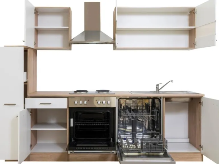 Respekta Küchenzeile KB250ESW 250 cm Weiß-Eiche