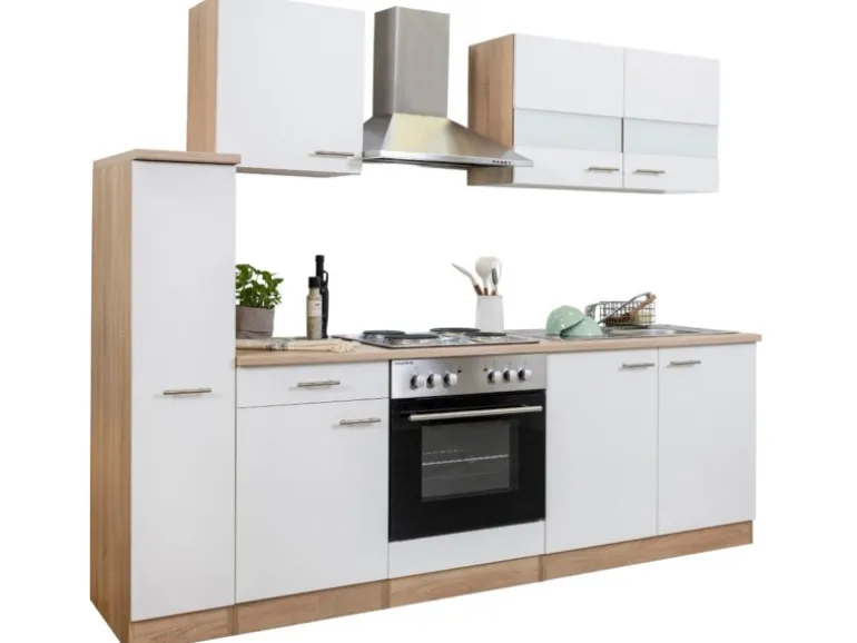 Respekta Küchenzeile KB240ESW 240 cm Weiß-Eiche