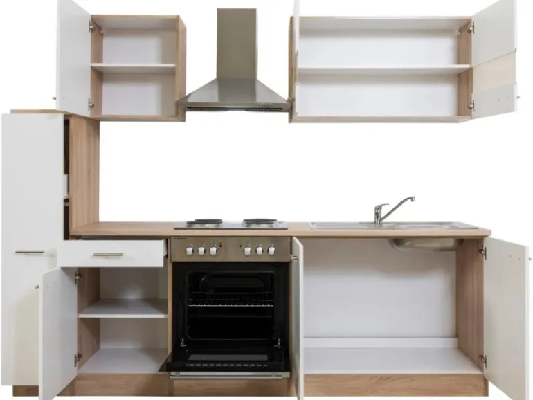 Respekta Küchenzeile KB240ESW 240 cm Weiß-Eiche