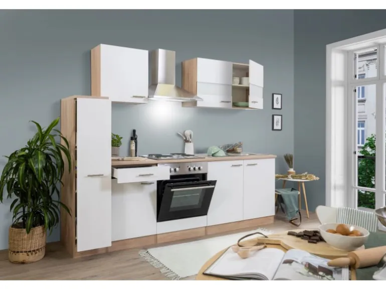 Respekta Küchenzeile KB240ESW 240 cm Weiß-Eiche