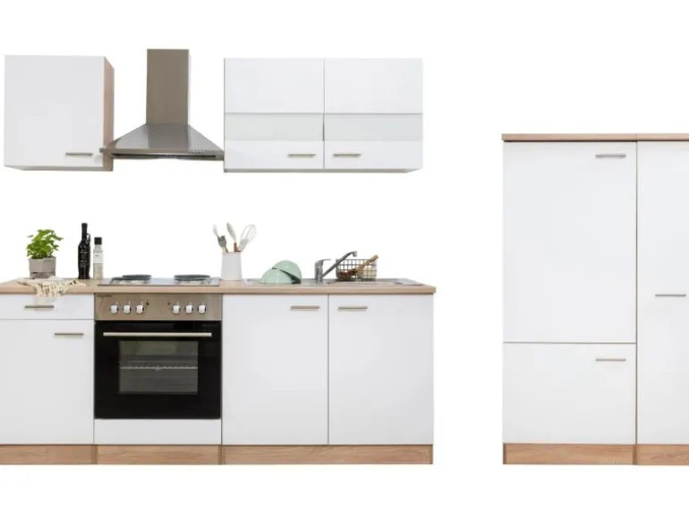 Respekta Küchenzeile KB300ESW 300 cm Weiß-Eiche Sägerau Nachbildung
