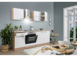 Respekta Küchenzeile KB210ESW 210 cm Weiß-Eiche Sägerau Nachbildung