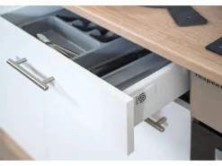 Respekta Küchenzeile KB210ESW 210 cm Weiß-Eiche Sägerau Nachbildung