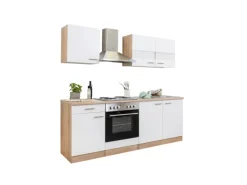 Respekta Küchenzeile KB210ESW 210 cm Weiß-Eiche Sägerau Nachbildung