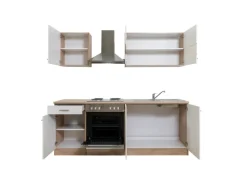 Respekta Küchenzeile KB210ESW 210 cm Weiß-Eiche Sägerau Nachbildung
