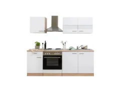 Respekta Küchenzeile KB210ESW 210 cm Weiß-Eiche Sägerau Nachbildung
