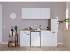 Respekta Küchenzeile KB180ESWC 180 cm Weiß-Eiche Sonoma Sägerau Nachbildung