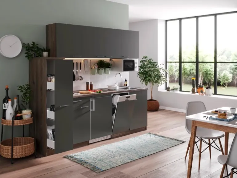 Respekta Küchenzeile KB225EYGMI 225 cm Grau-Eiche York Nachbildung