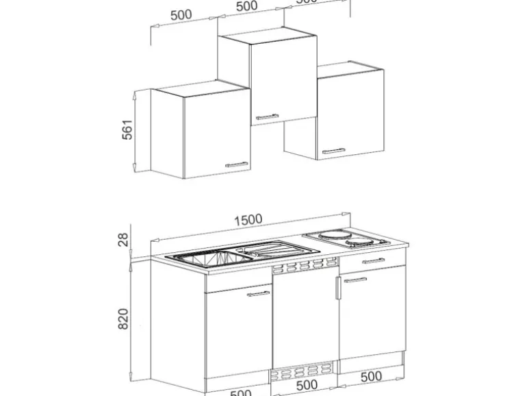 Respekta Küchenzeile KB150EYG 150 cm Grau-Eiche York Nachbildung