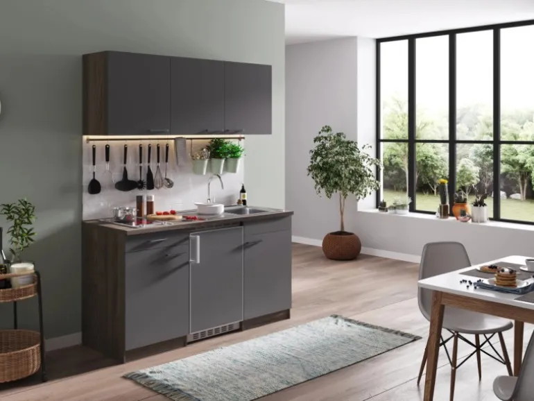 Respekta Küchenzeile KB150EYGC 150 cm Grau-Eiche York Nachbildung