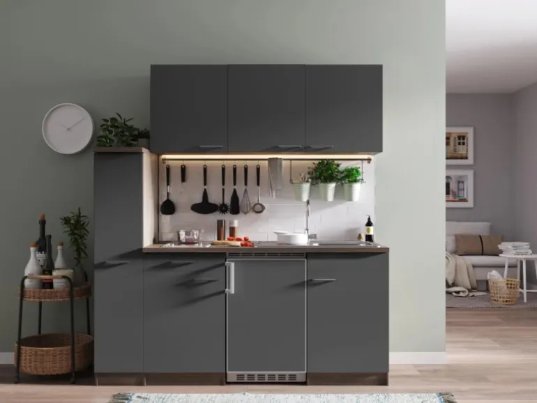 Respekta Küchenzeile KB180EYGC 180 cm Grau-Eiche York Nachbildung