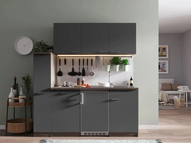 Respekta Küchenzeile KB180EYG 180 cm Grau-Eiche York Nachbildung