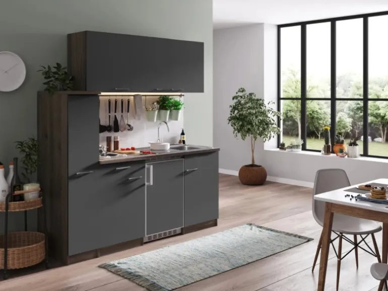 Respekta Küchenzeile KB180EYG 180 cm Grau-Eiche York Nachbildung