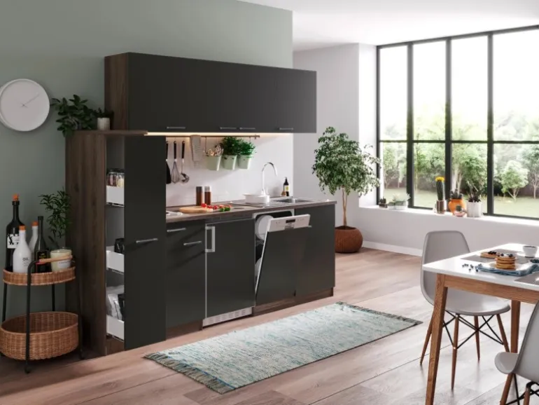 Respekta Küchenzeile KB225EYG 225 cm Grau-Eiche York Nachbildung