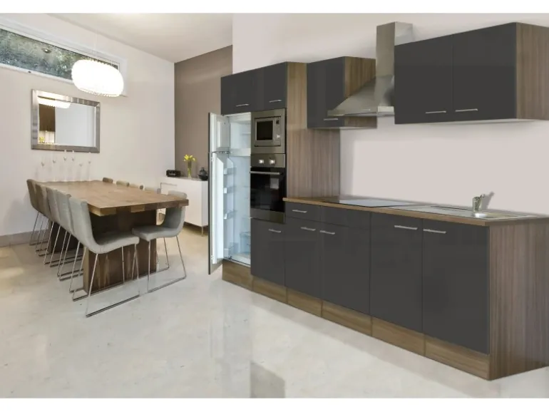 Respekta Küchenzeile KB330EYGMIGKE 330 cm Grau Seidengl.-Eiche York Nachbildung