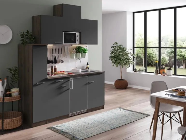 Respekta Küchenzeile KB180EYGMIC 180 cm Grau-Eiche York Nachbildung