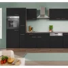 Respekta Küchenzeile KB310EYS 310 cm Schwarz Seidengl.-Eiche York Nachbildung